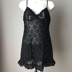 Inner Secrets black lace babydoll mini dress size Large